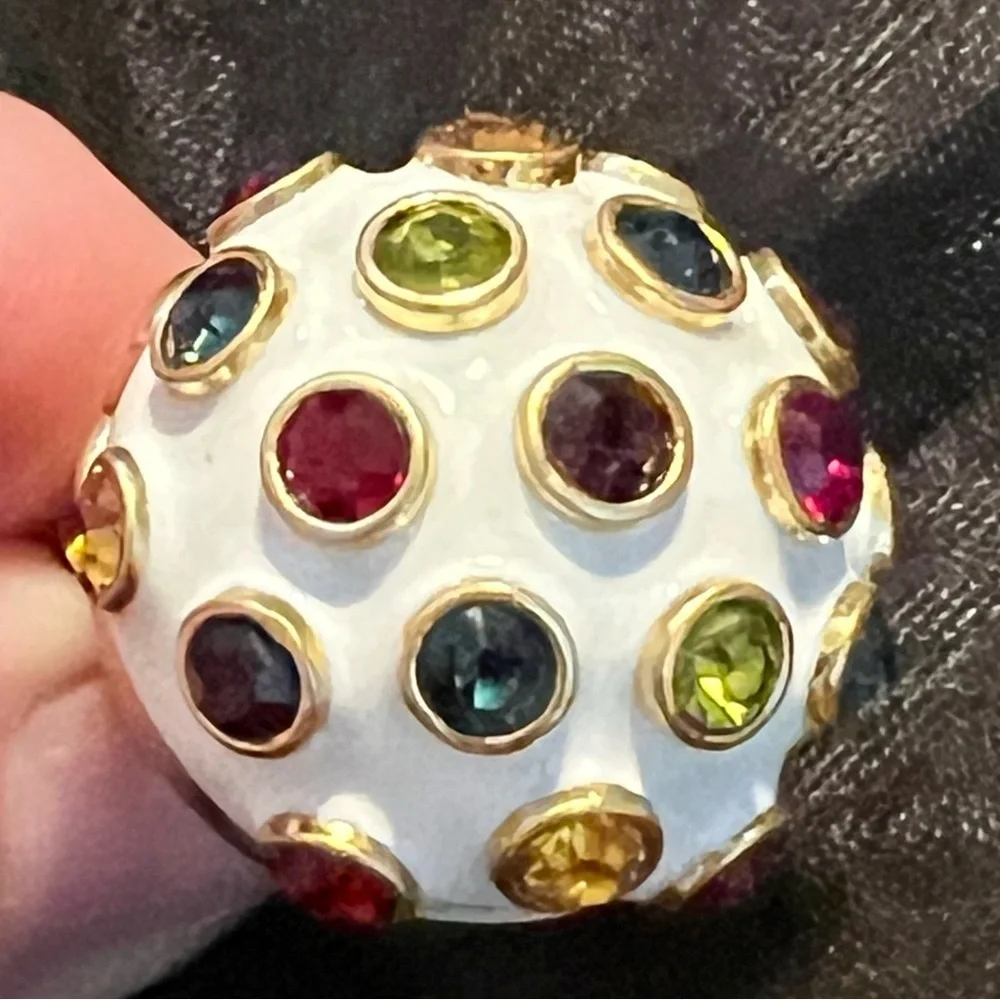 🆕Tory Burch Authentic Unique Locket Magnetic Ring White Enamel Colorful Stones